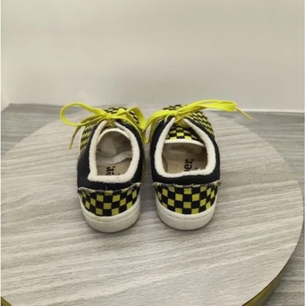 Vintage 80s Gerber Yellow Black Checkerboard Toddler Canvas Sneakers Size 7 USA